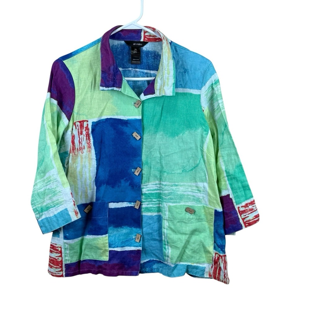 Ali Miles Multicolor Abstract Wearable Art 2 Wear‎ Tunic Blouse Shirt Top PM
